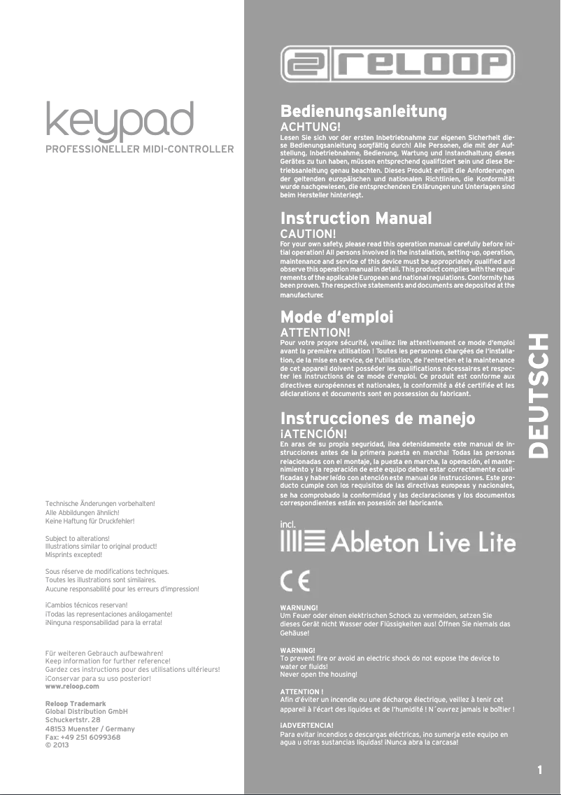 Page n°1 - Manuel utilisateur Reloop Keypad