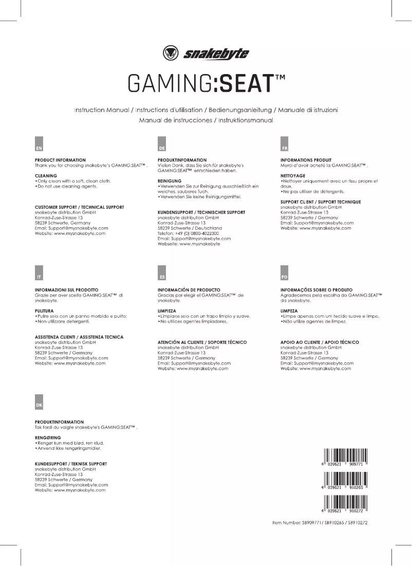 Page 1 de la notice Manuel utilisateur Snakebyte 4 S