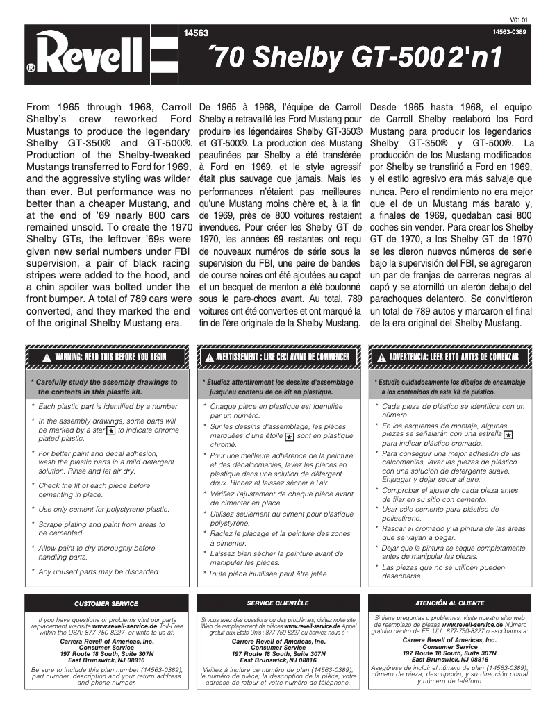 Page 1 de la notice Manuel utilisateur Revell Shelby GT 500