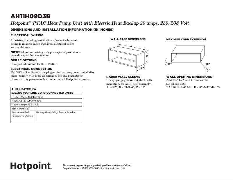 Page 1 de la notice Fiche technique Hotpoint AH11H09D2B
