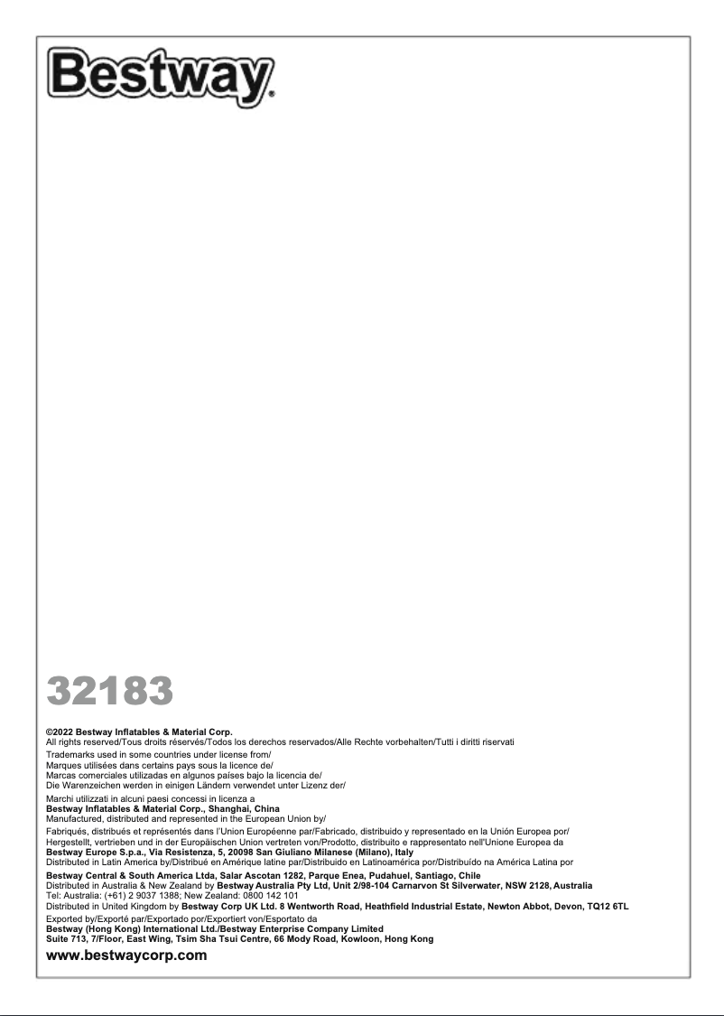 Page n°1 - Manuel utilisateur Bestway 32183