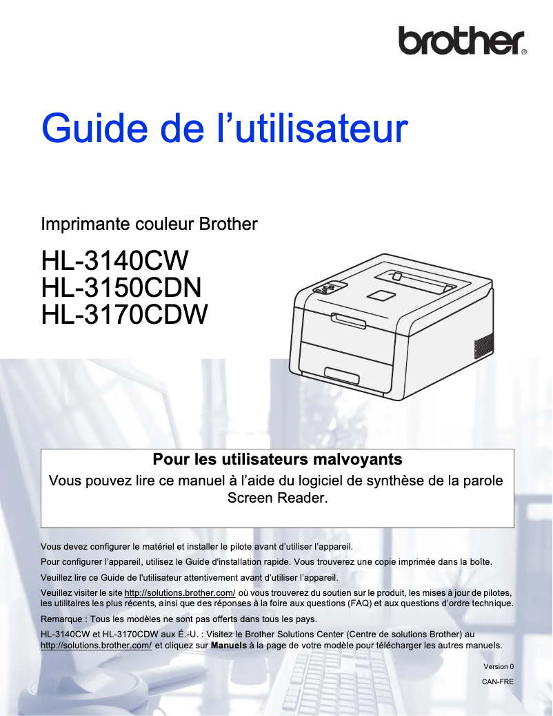 Page n°1 - Manuel utilisateur Brother HL-3140CW