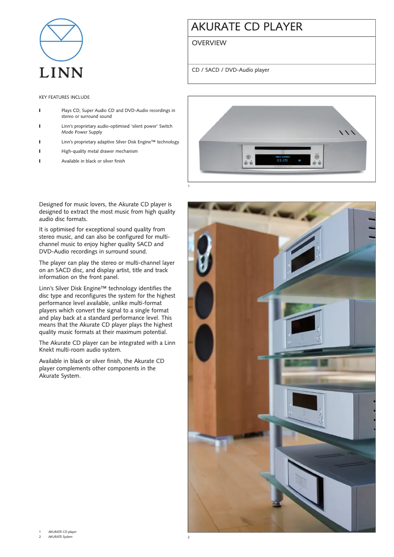 Page n°1 - Fiche technique Linn Akurate CD