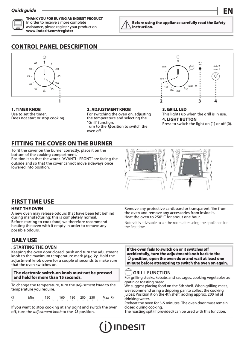 Page 1 de la notice Manuel utilisateur Indesit IGW 620 IX UK