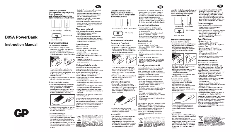 Page 1 de la notice Manuel utilisateur GP Batteries B05A