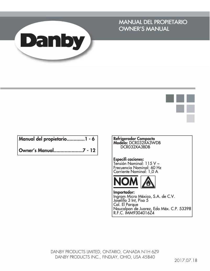 Page n°1 - Manuel utilisateur Danby DCR032XA3BDB