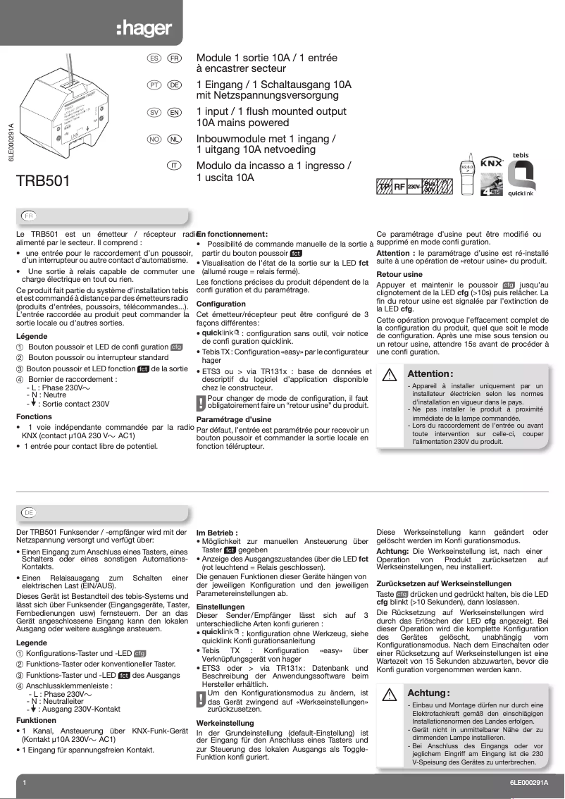 Image de la première page du manuel de l'appareil TRB501