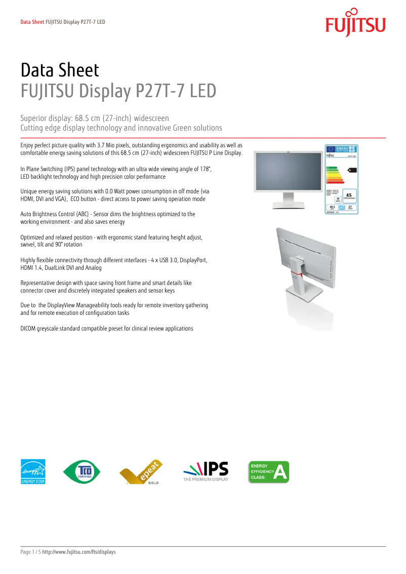 Page 1 de la notice Manuel utilisateur Fujitsu P27T-7