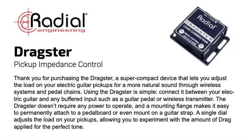 Image de la première page du manuel de l'appareil Dragster