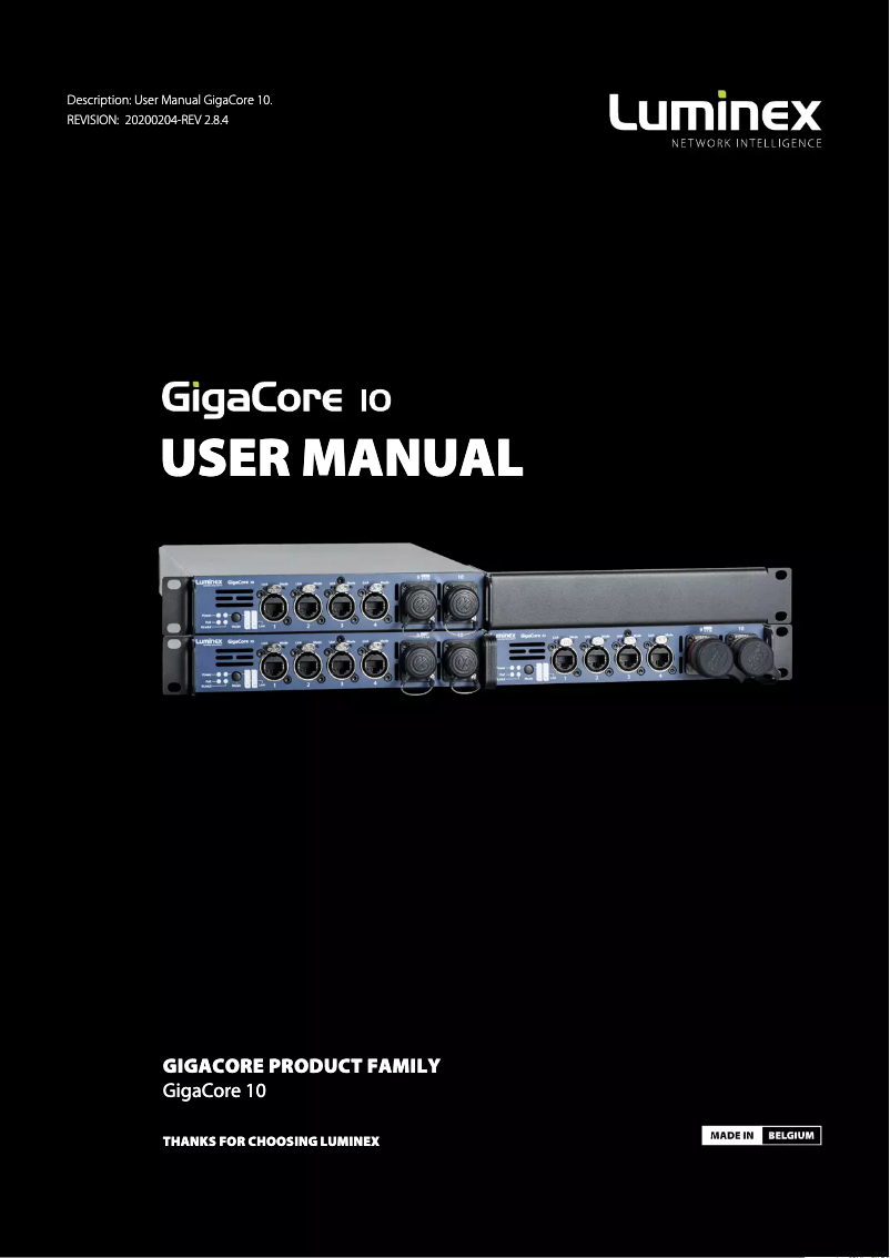 Page 1 de la notice Manuel utilisateur Luminex GigaCore 10