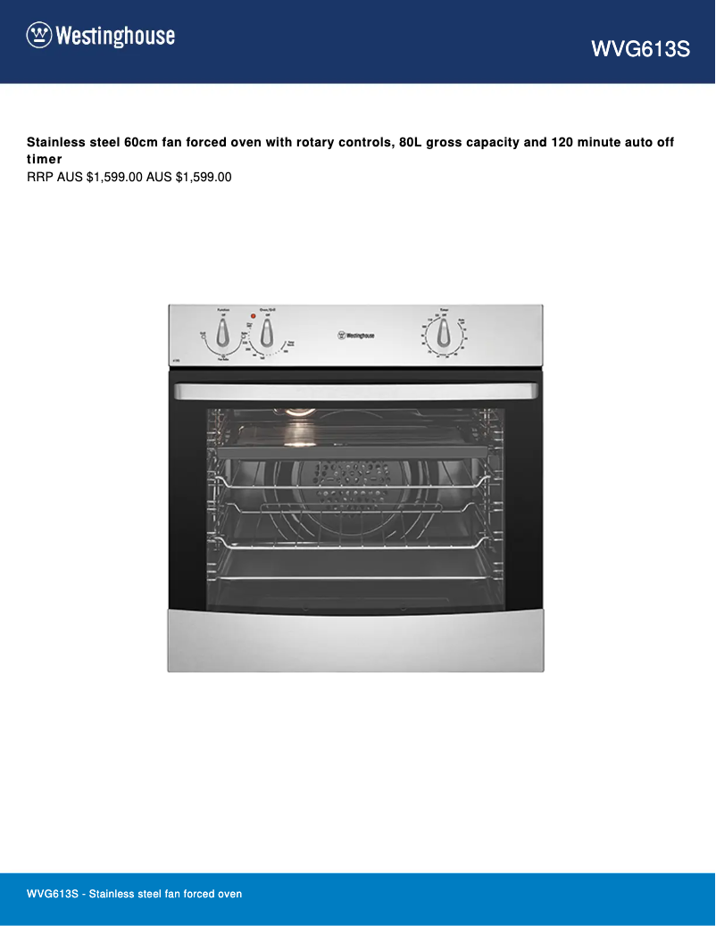 Page 1 de la notice Fiche technique Westinghouse WVG613SLPG