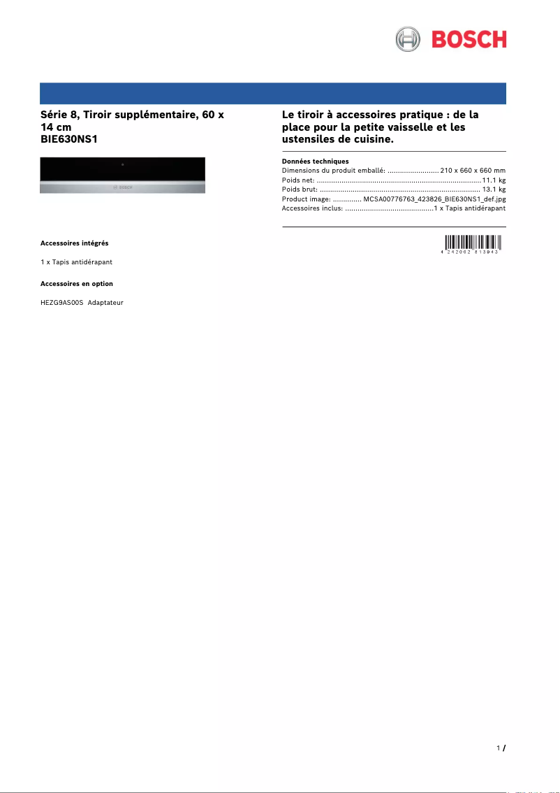 Image de la première page du manuel de l'appareil BIE630NS1