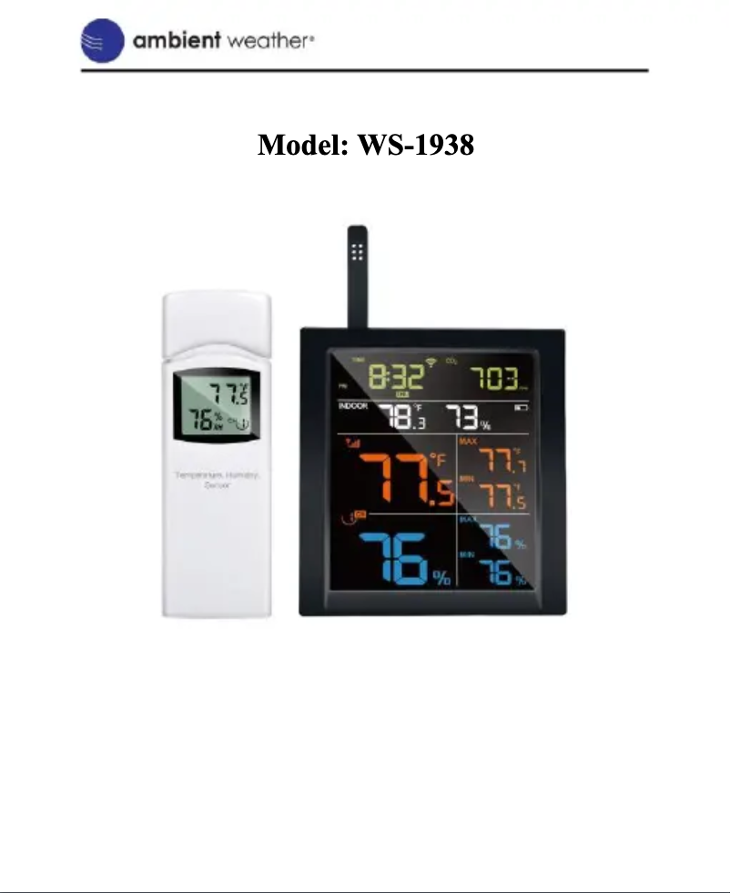 Page 1 de la notice Manuel utilisateur Ambient Weather WS-1938