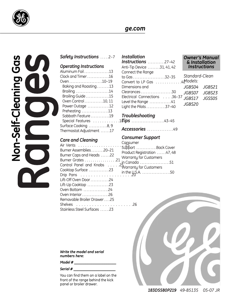 Page 1 de la notice Guide d'installation GE JGBS17PEAWH