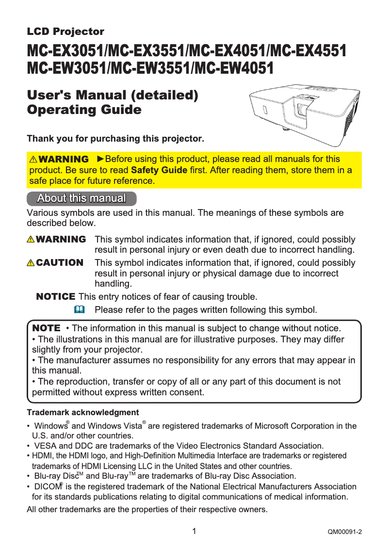 Page 1 de la notice Manuel utilisateur Hitachi MC-EW3051