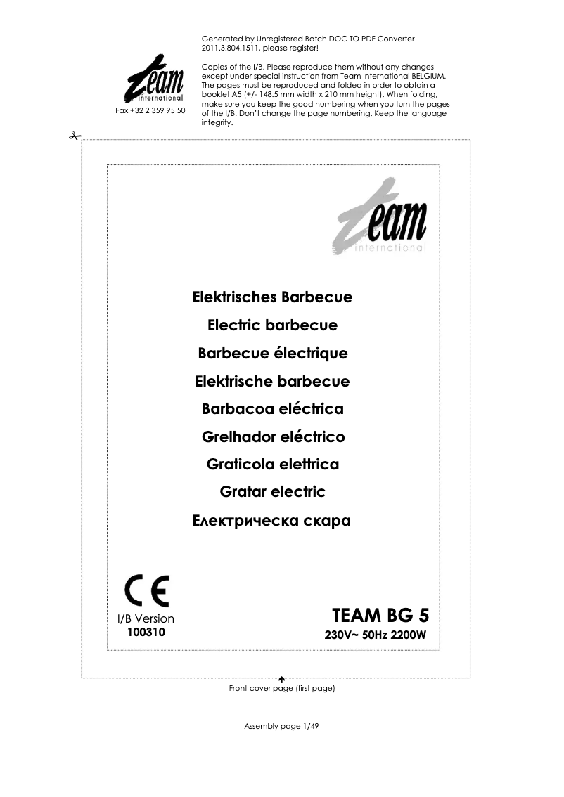 Page 1 de la notice Manuel utilisateur Team BG 5