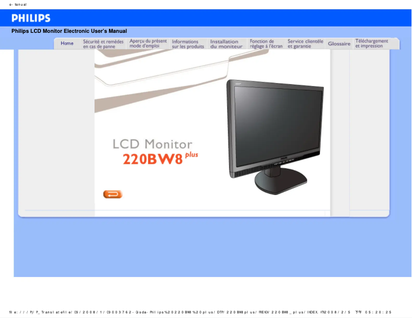 Page n°1 - Manuel utilisateur Philips 220BW8
