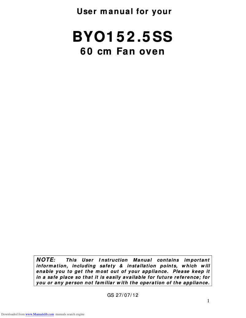 Image de la première page du manuel de l'appareil BYO152.5SS