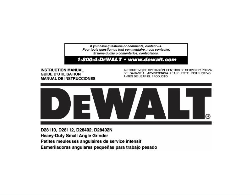 Page 1 de la notice Manuel utilisateur DeWalt D28402B