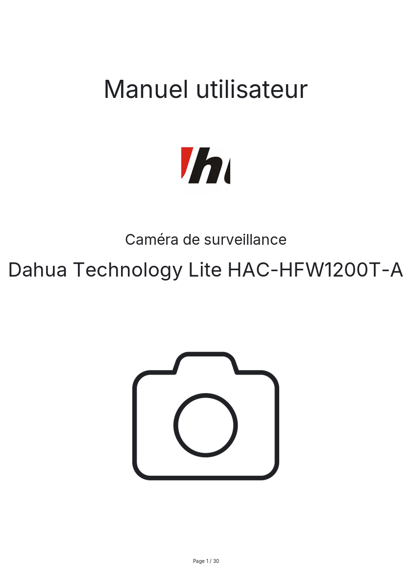 Page n°1 - Manuel utilisateur Dahua Technology Lite HAC-HFW1200T-A