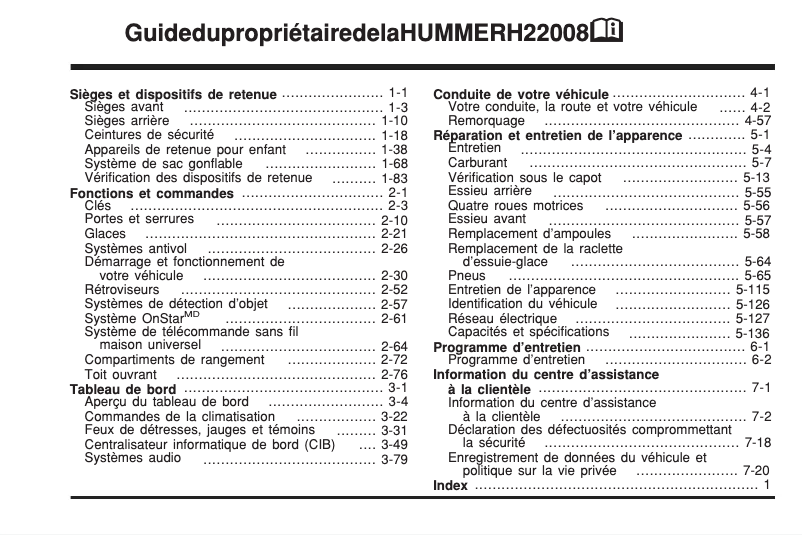 Image de la première page du manuel de l'appareil H2 (2008)