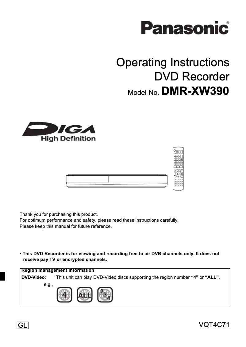 Página 1 del manual Manual de usuario Panasonic DMR-XW390