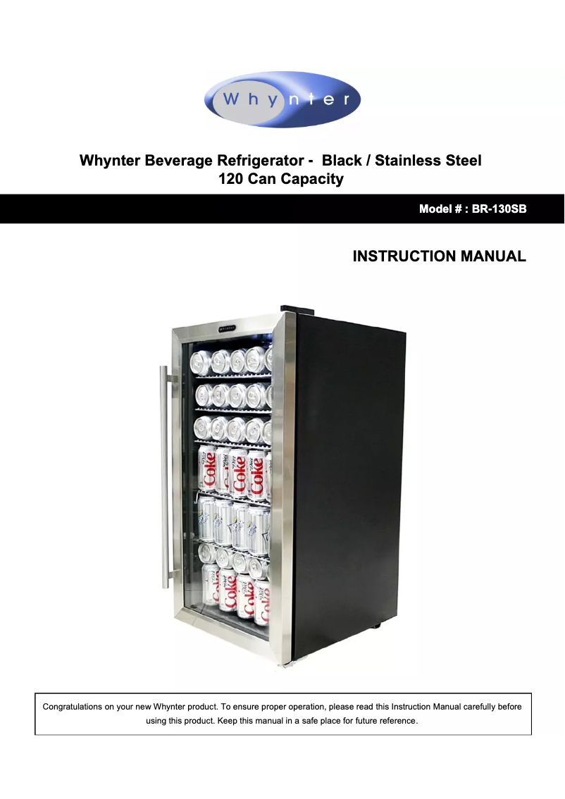 Page 1 de la notice Manuel d'utilisation et d'entretien Whynter BR-130SB