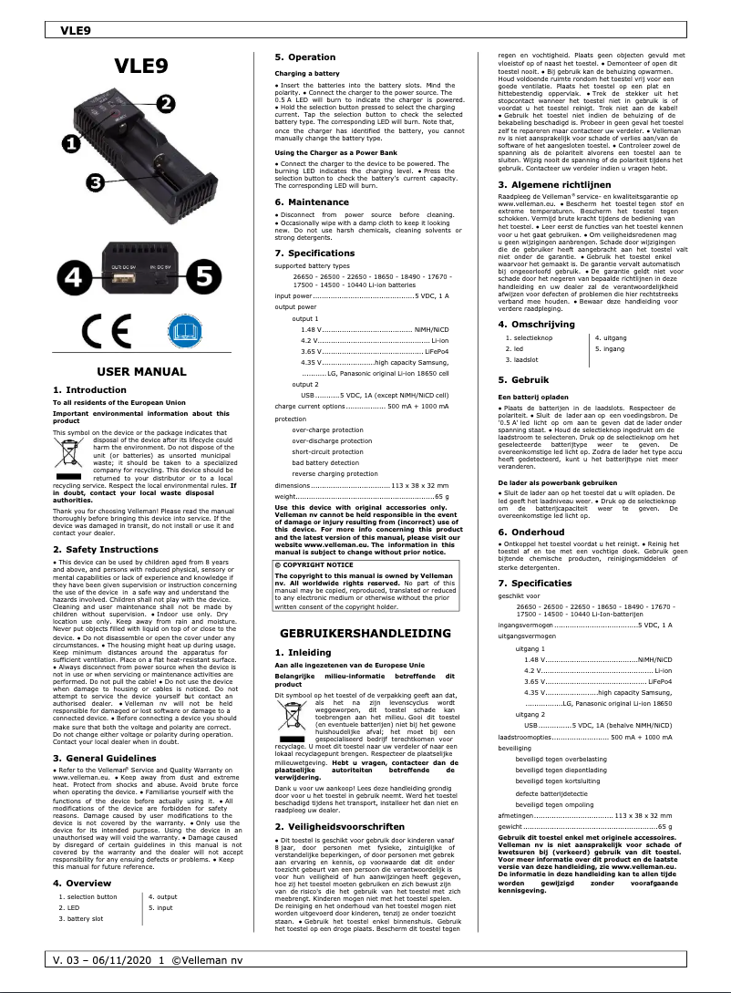 Page n°1 - Manuel utilisateur Velleman VLE9