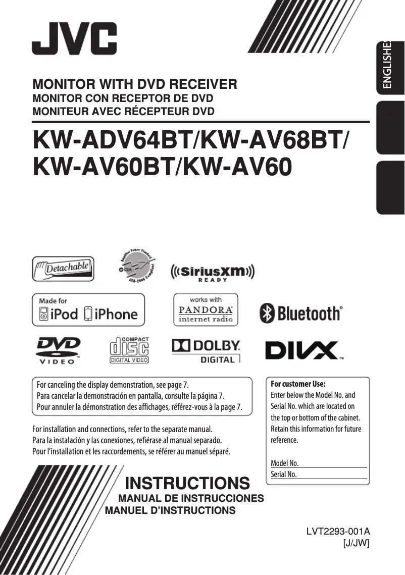 Page 1 de la notice Manuel utilisateur JVC KW-AV60BTEE