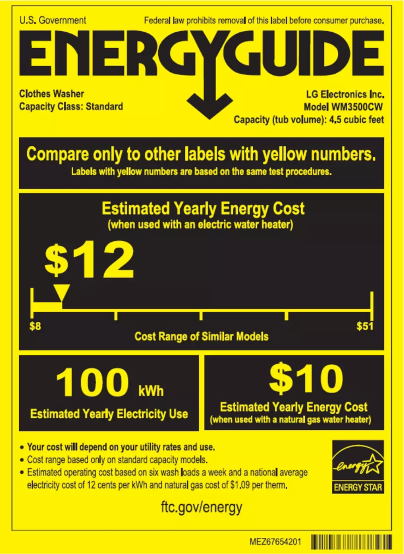 Page n°1 - Label énergétique LG WM3500CW