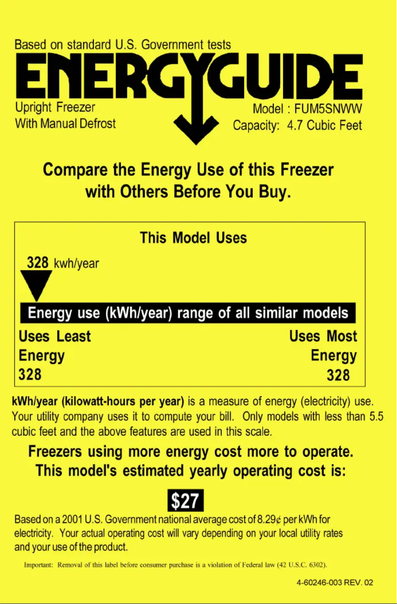 Page 1 de la notice Label énergétique GE FUM5SNWW