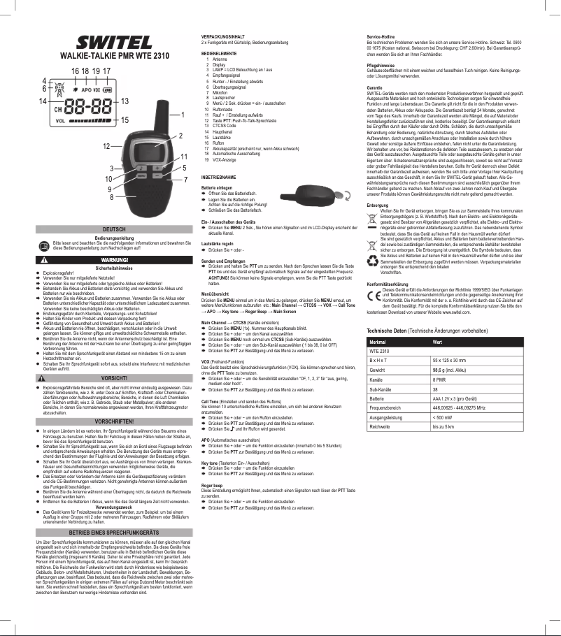 Page 1 de la notice Manuel utilisateur Switel WTE2310
