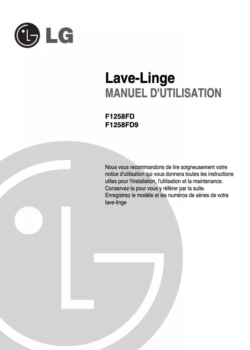 Page 1 de la notice Manuel utilisateur LG F1258FD