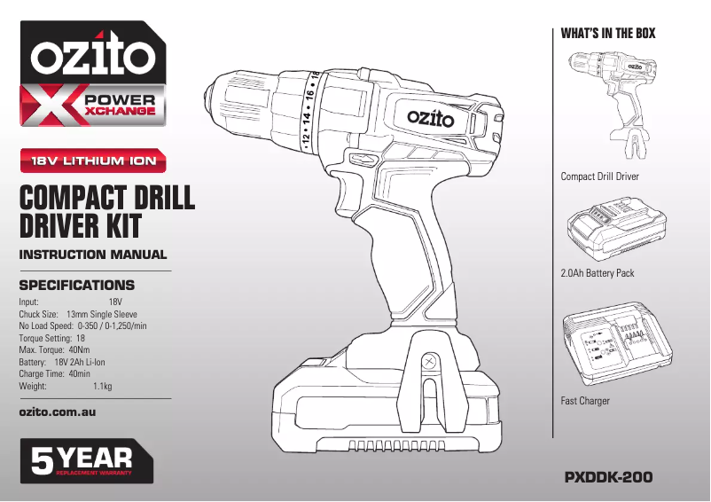 Page 1 de la notice Mode d'emploi Ozito PXDDK-200