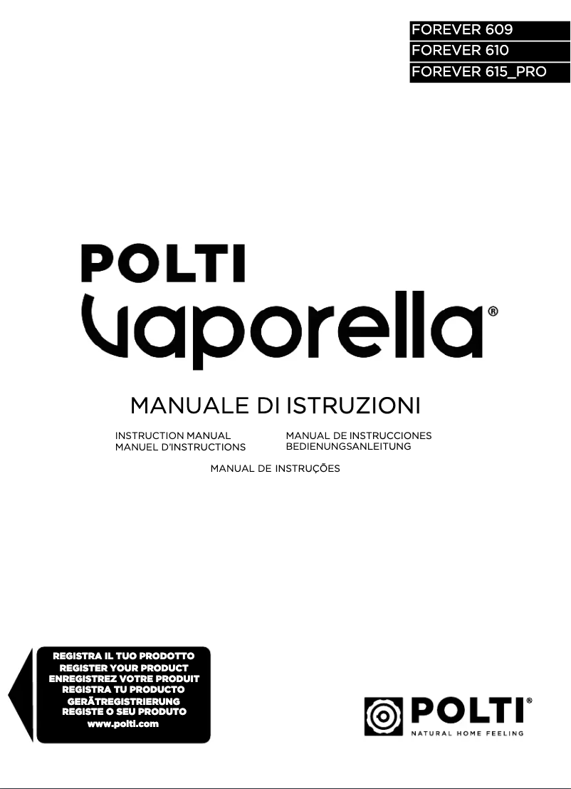 Page 1 de la notice Manuel utilisateur Polti Vaporella Forever 610