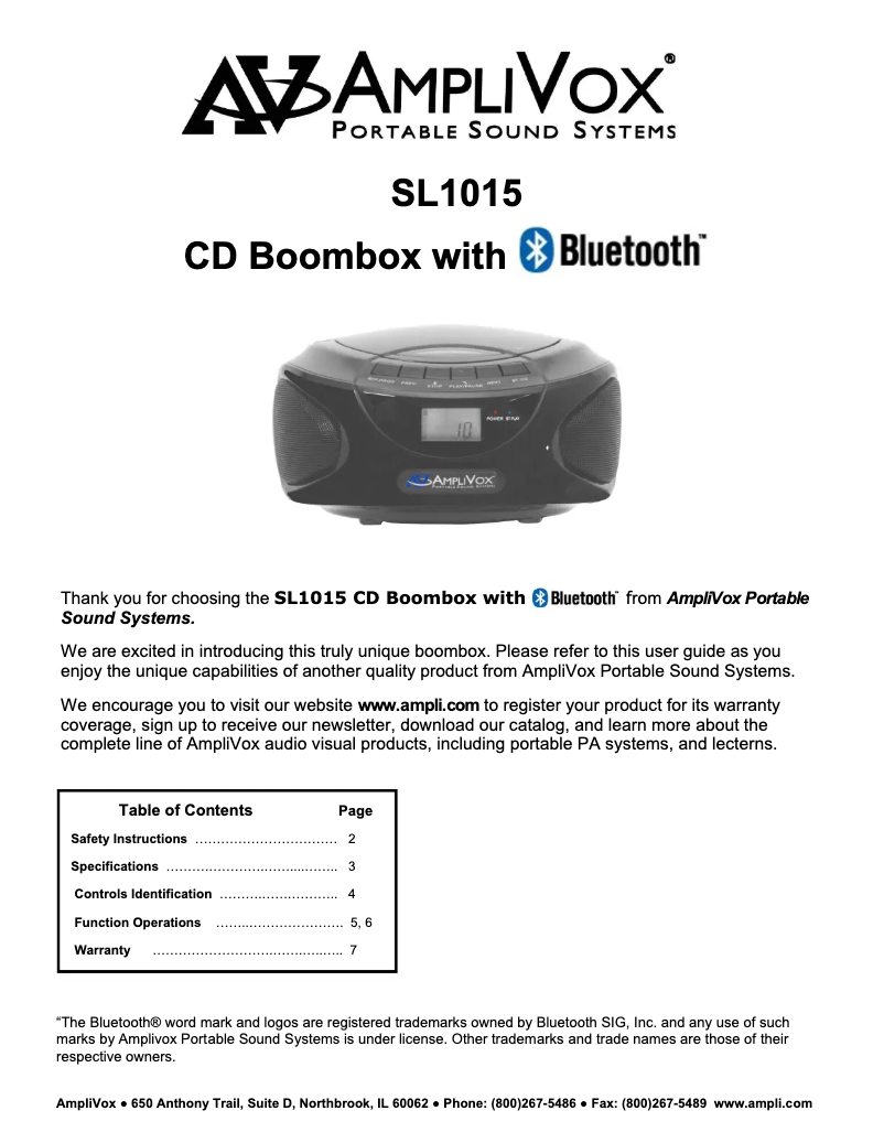 Page n°1 - Manuel utilisateur AmpliVox SL1015