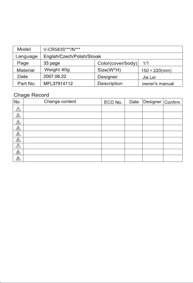 Page n°1 - Manuel utilisateur LG V-CR583STQC