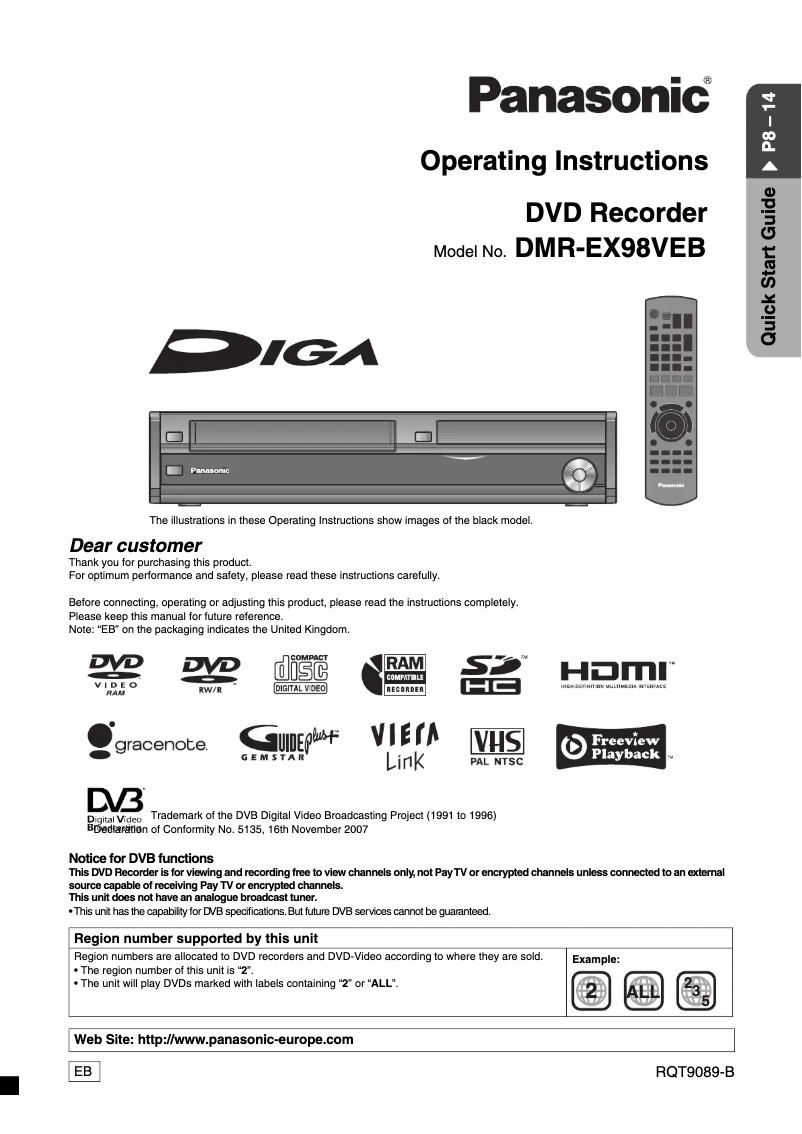 Imagen de la primera página del manual del dispositivo DMR-EX98VEB