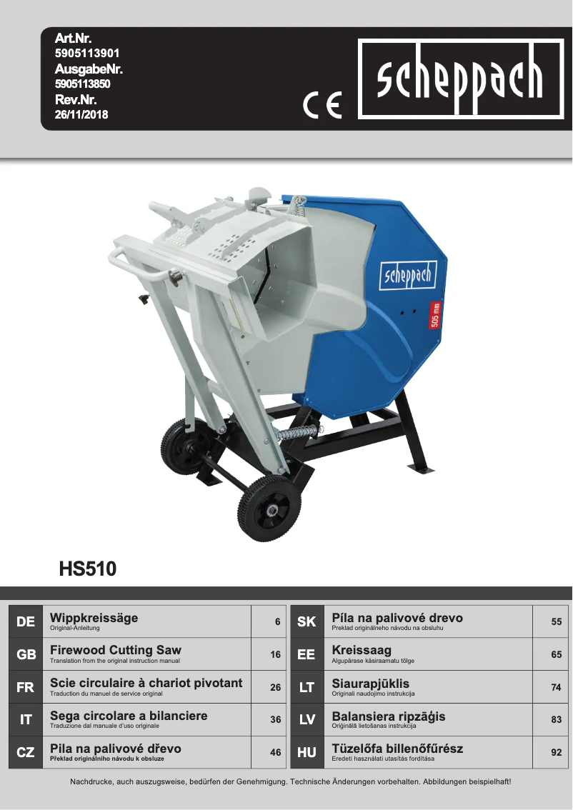 Page n°1 - Manuel utilisateur Scheppach HS510