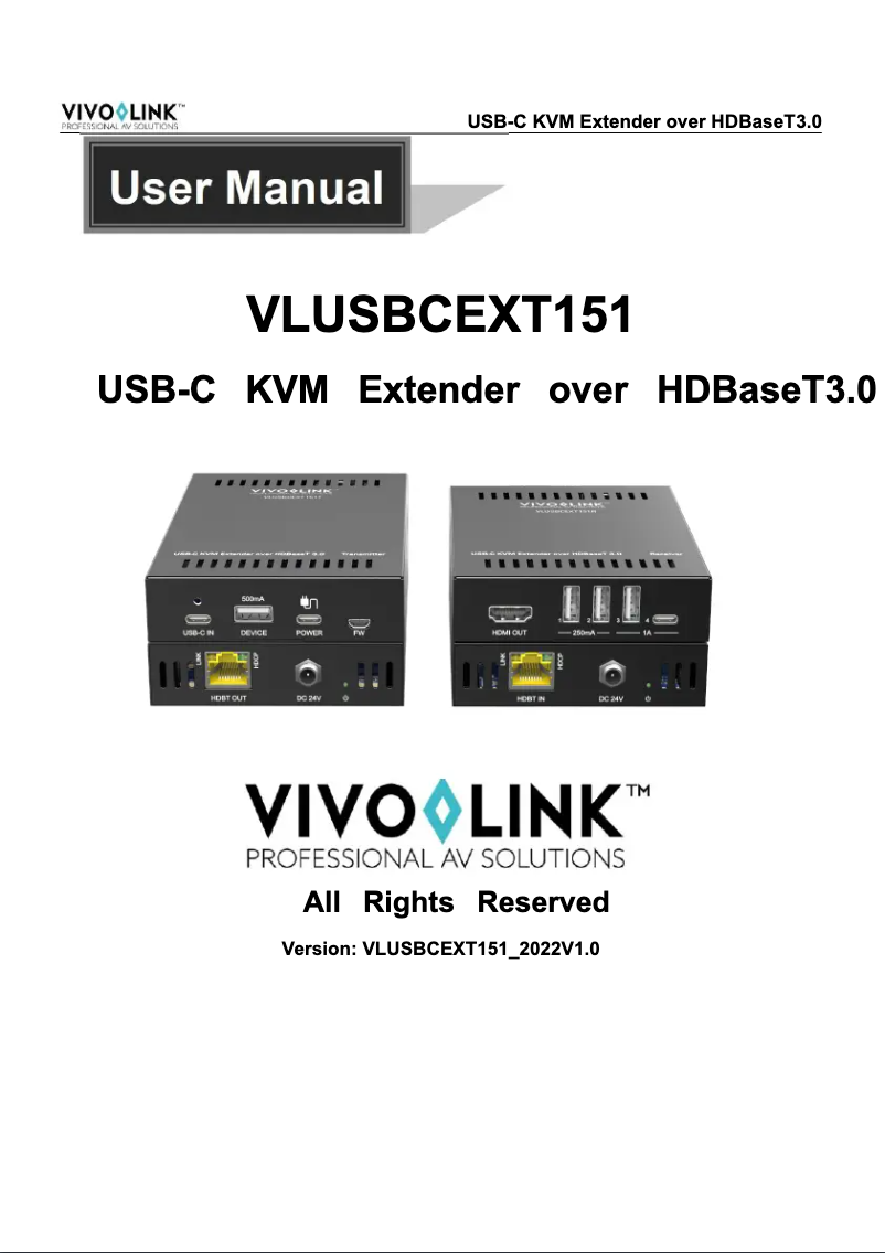 Page n°1 - Manuel utilisateur Vivolink VLUSBCEXT151