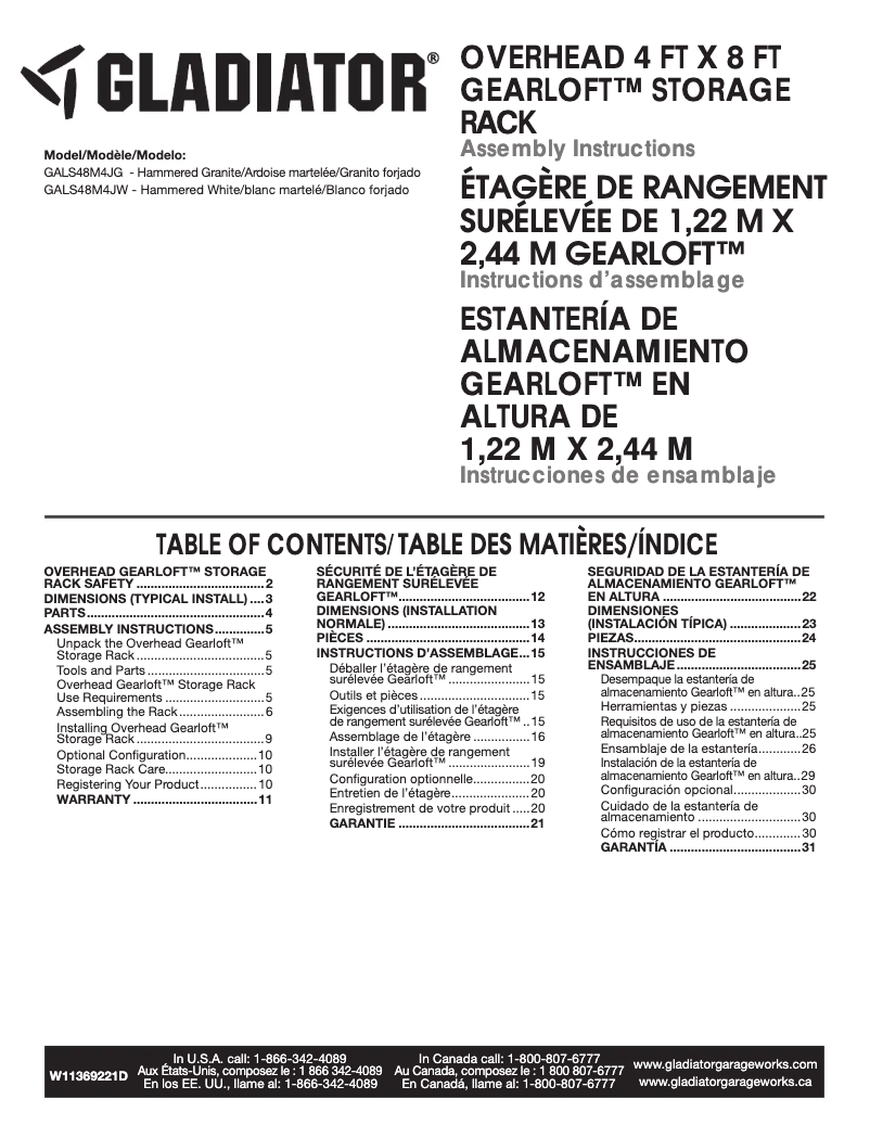 Page 1 de la notice Instructions / montage Gladiator GALS48M4JW