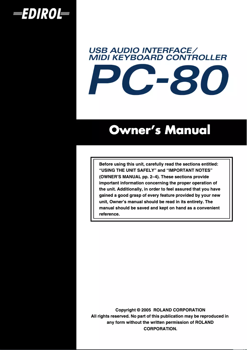 Image de la première page du manuel de l'appareil PC-80