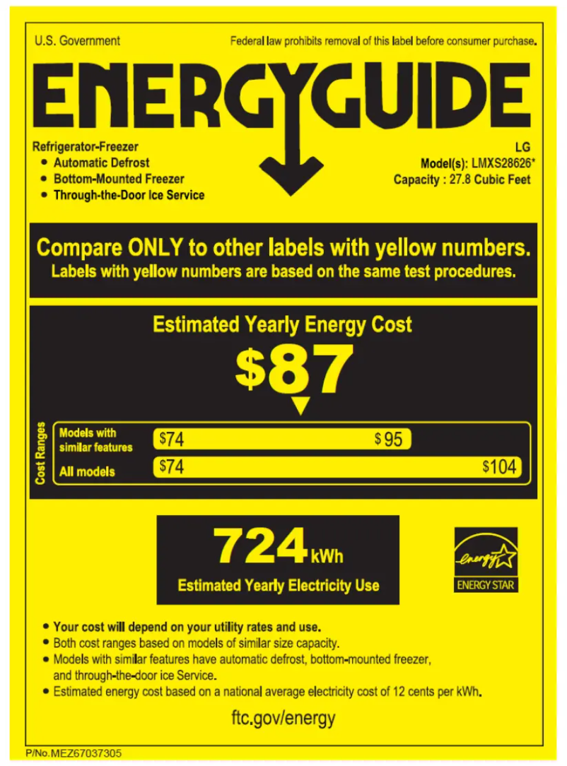 Page 1 de la notice Label énergétique LG LMXS28626S