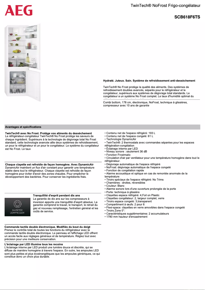 Page 1 de la notice Fiche technique AEG SCB618F6TS