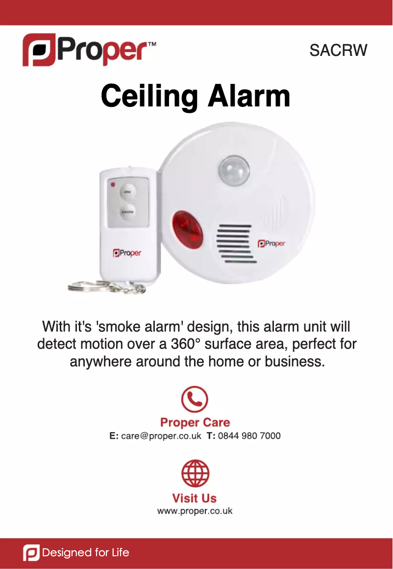 Imagen de la primera página del manual del dispositivo Motion Ceiling Alarm Inc Remote