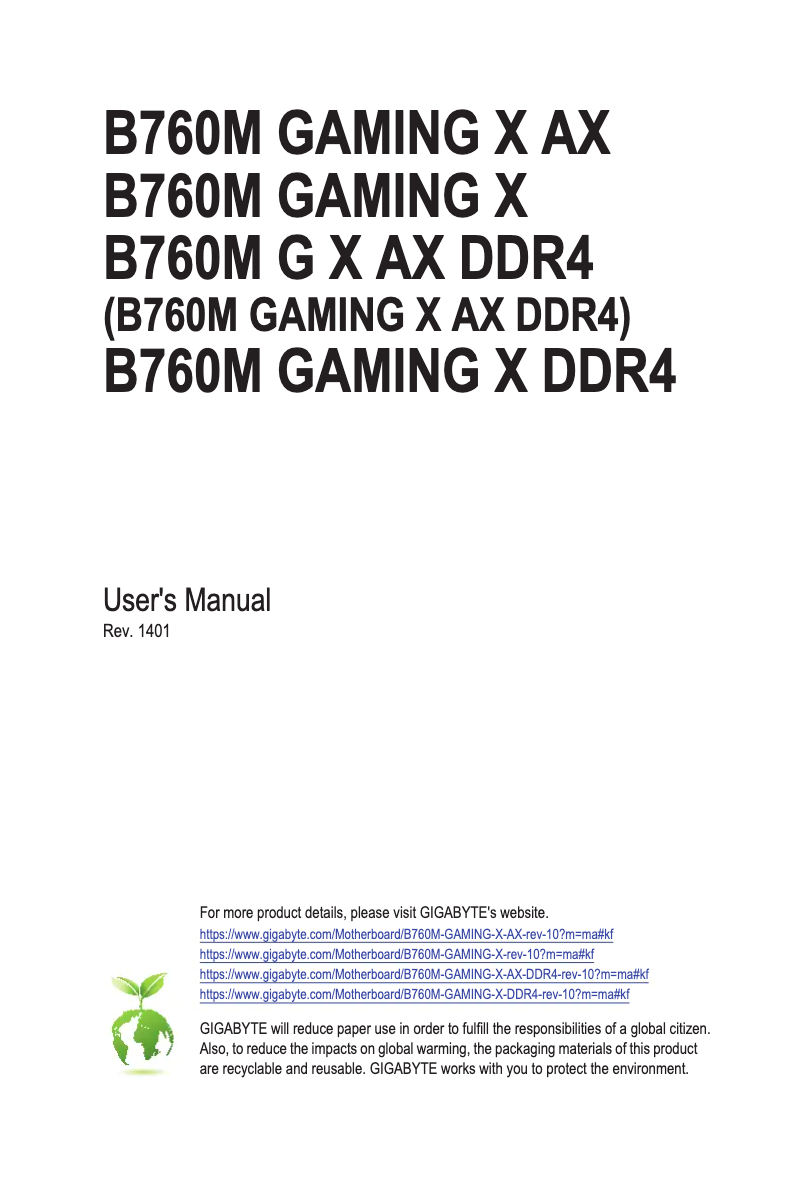Page 1 de la notice Manuel utilisateur Gigabyte B760M Gaming X AX