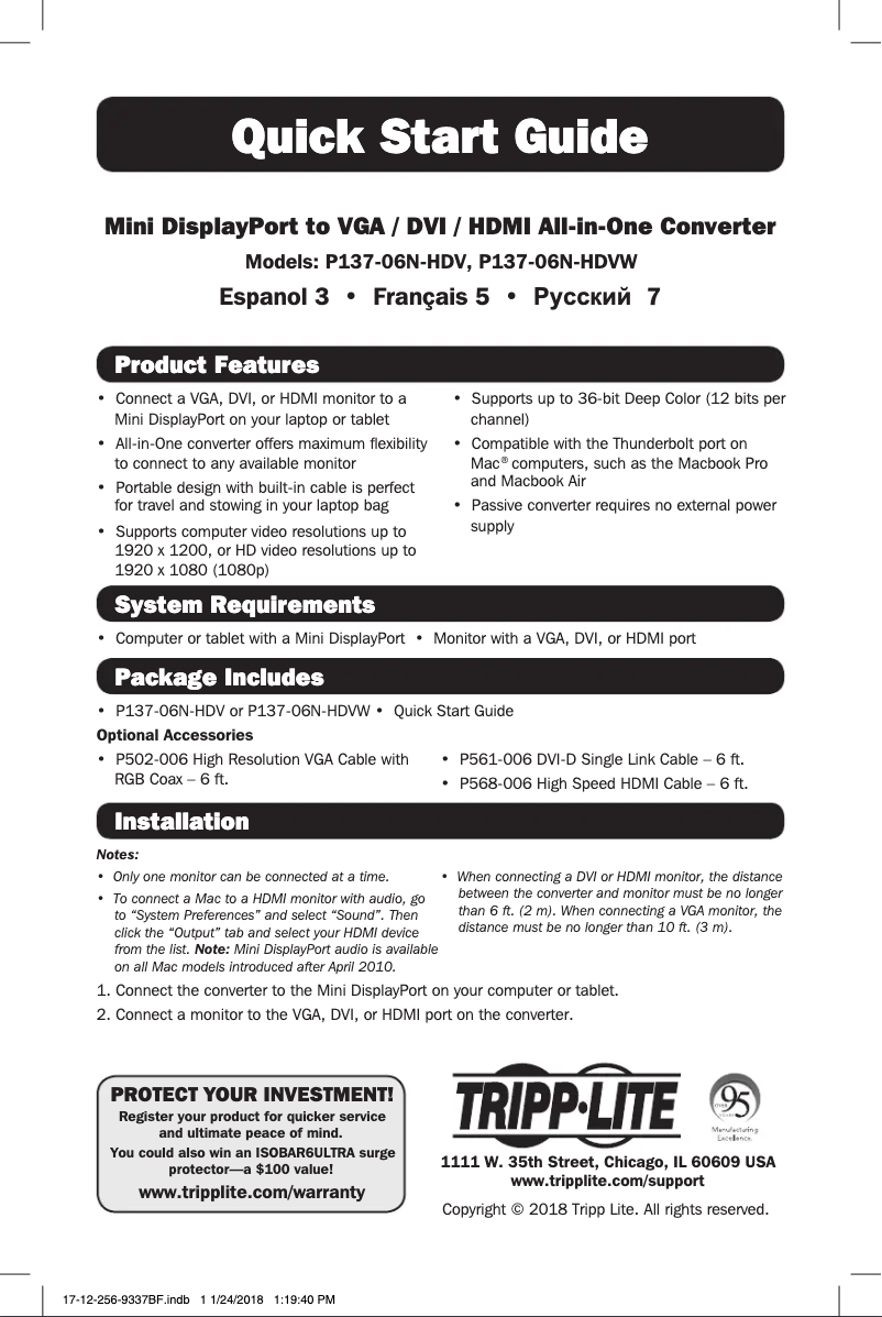 Page n°1 - Manuel utilisateur Tripp Lite P137-06N-HDVW