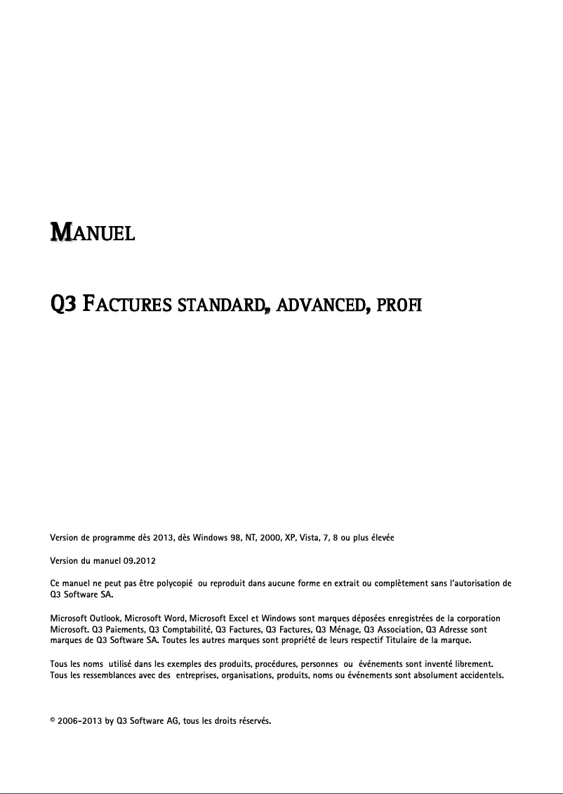 Page 1 de la notice Manuel utilisateur Q3 Software 16HS