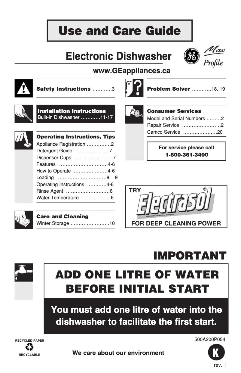 Page 1 de la notice Manuel utilisateur GE PDW7311GBB