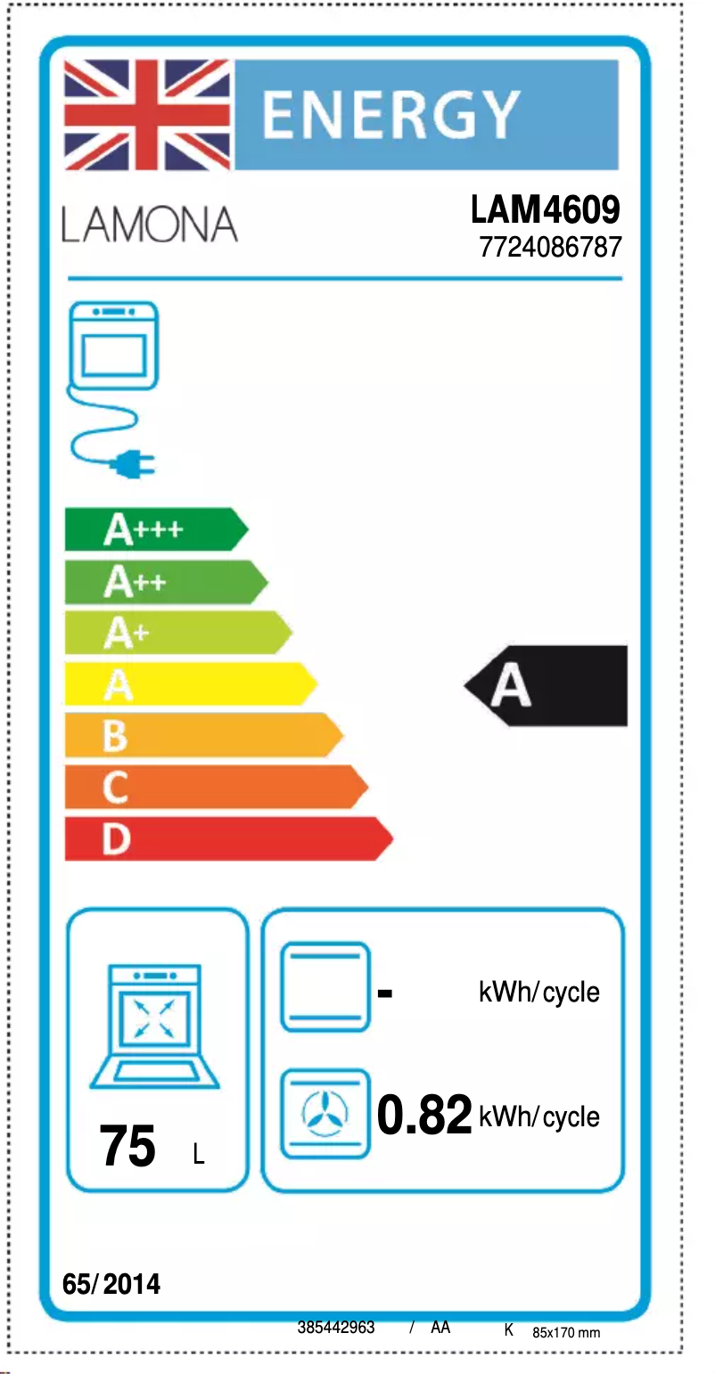 Page 1 de la notice Label énergétique Lamona LAM4609